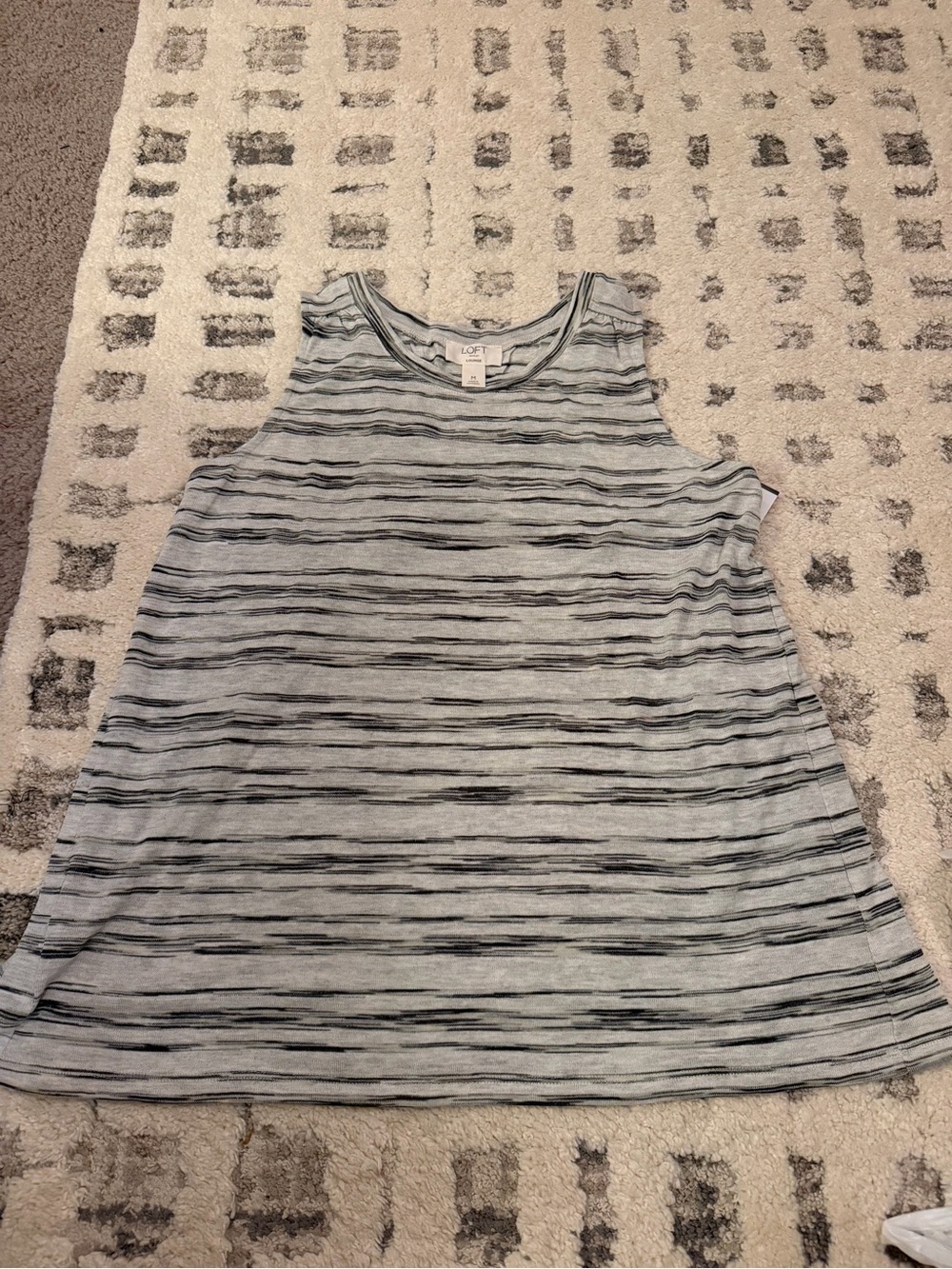 LOFT Light Gray and Black Striped Sleeveless Tank